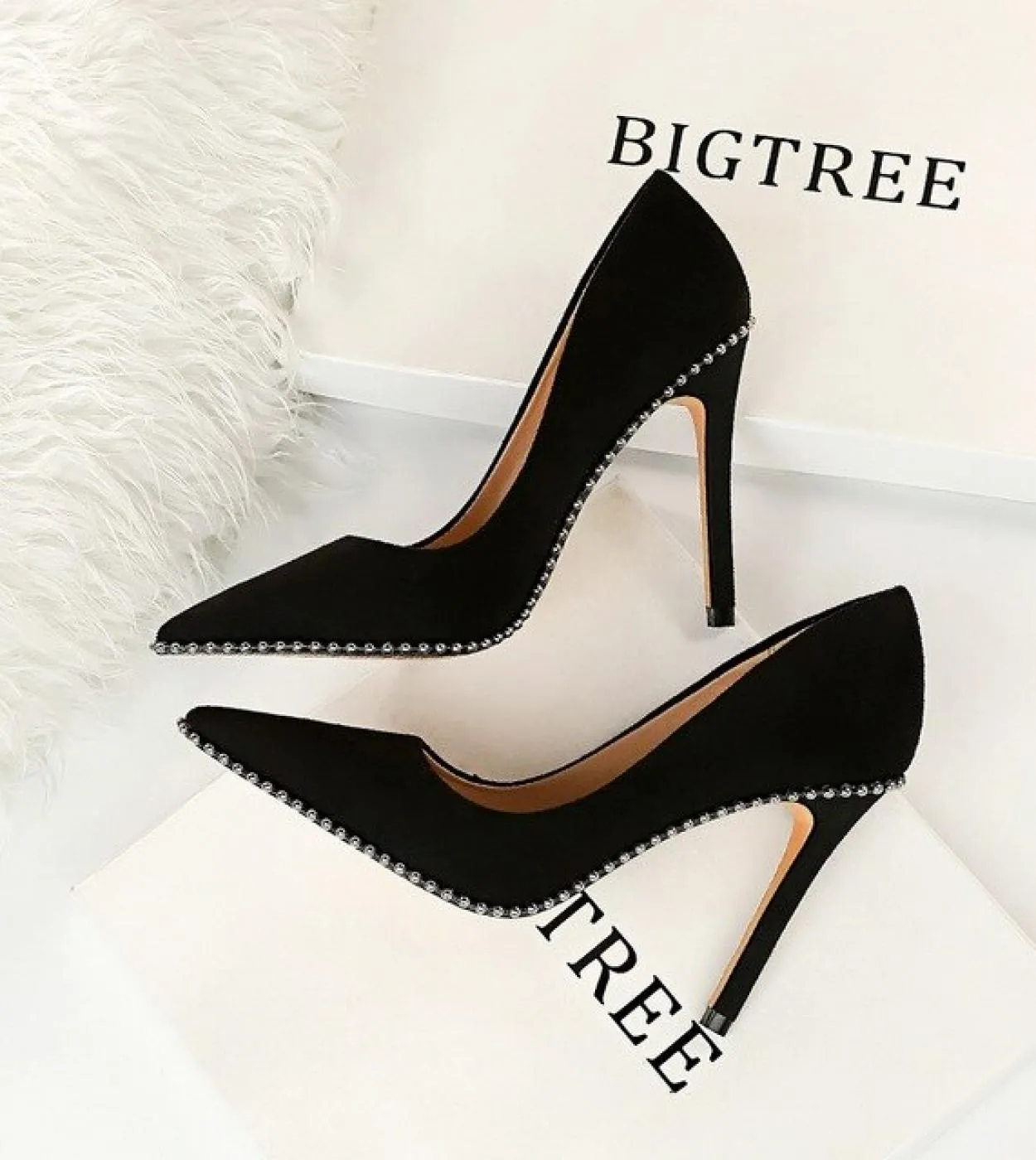 Décolleté da donna Scarpe con tacco alto Donna Rivetto nero Scarpe da sposa Tacchi alti Scarpe da festa Summer Hight Heel Ladies