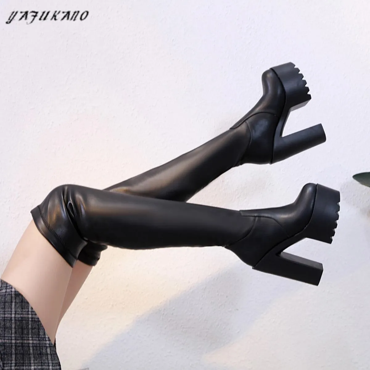 E stivali sopra il ginocchio Stivali lunghi con tacco super alto da 15 cm Nuovi stivali da donna con tubo da stufa Stivale elast