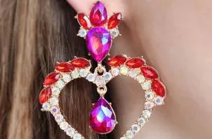 Eleganti orecchini a forma di cuore, ART365, colore rosso