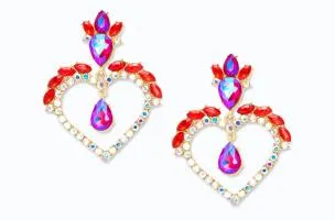 Eleganti orecchini a forma di cuore, ART365, colore rosso