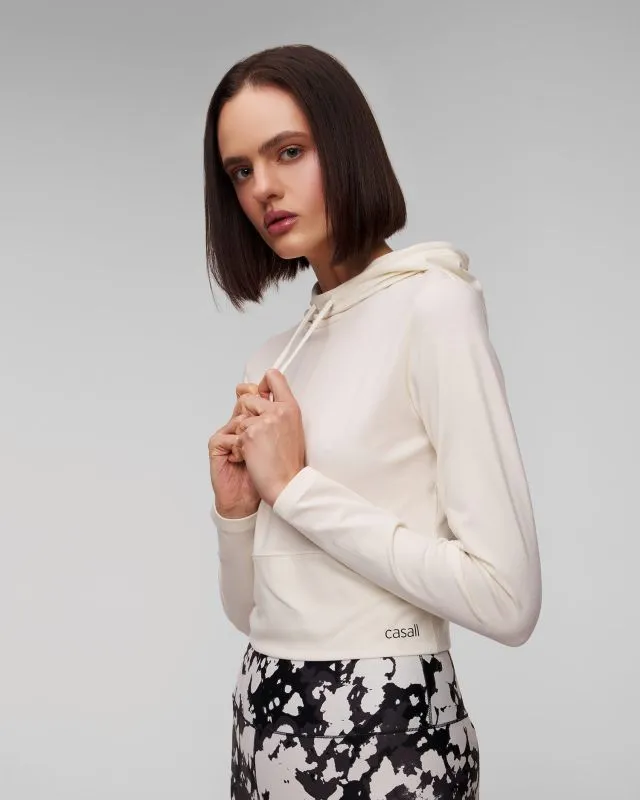 Felpa corta crema da fitness da donna Casall Studio Hoodie