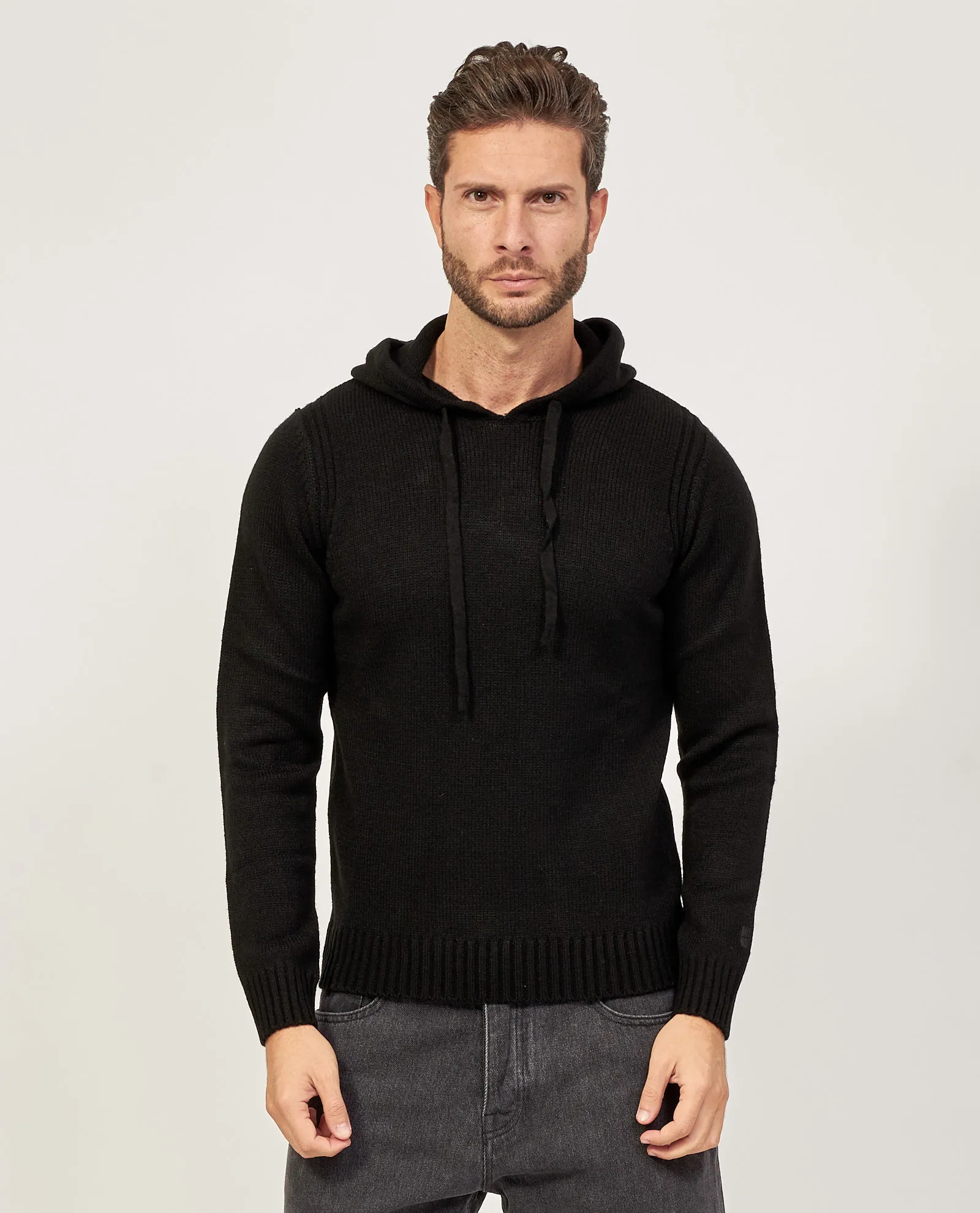 Felpa nera Urban Ring con cappuccio e coulisse