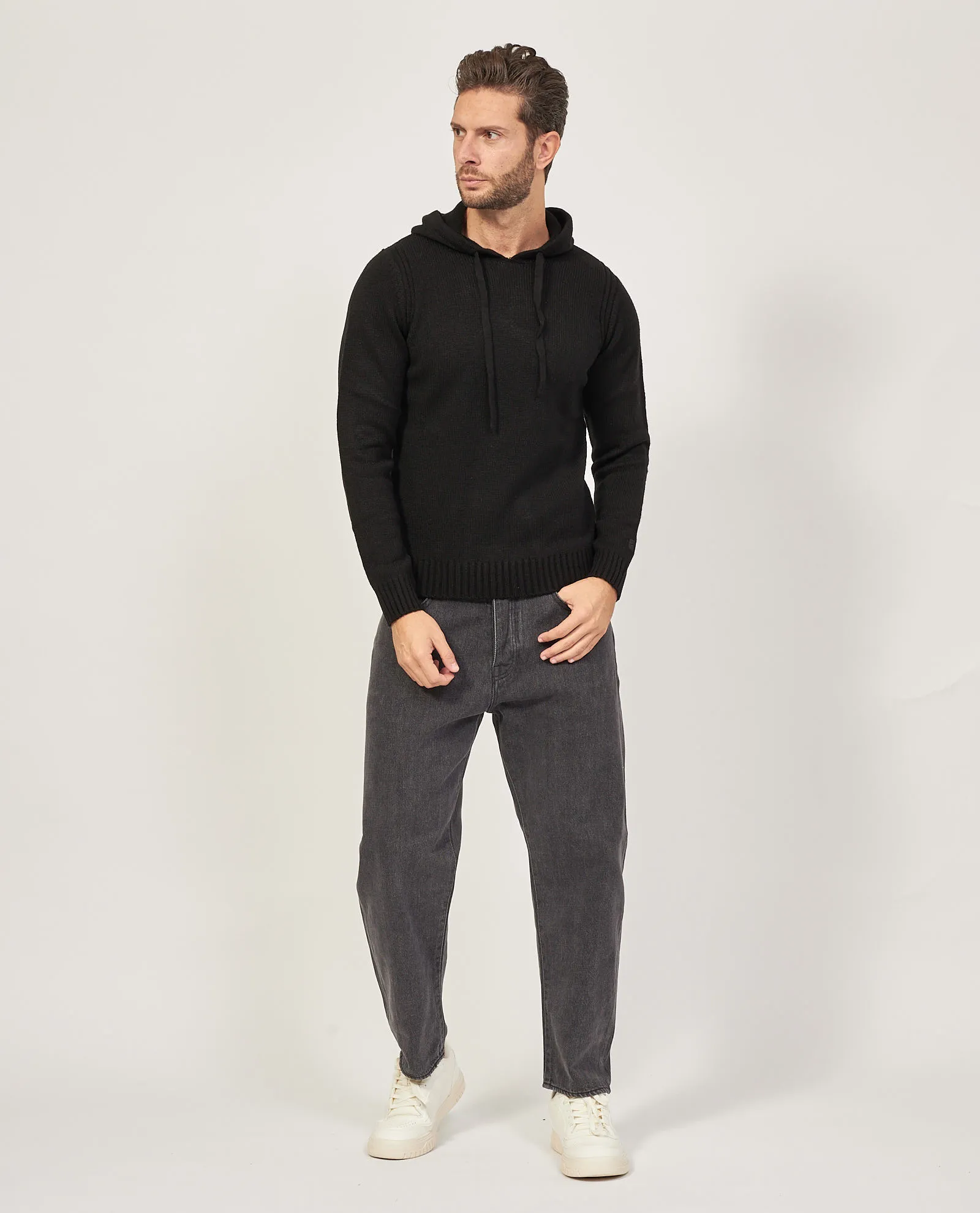 Felpa nera Urban Ring con cappuccio e coulisse