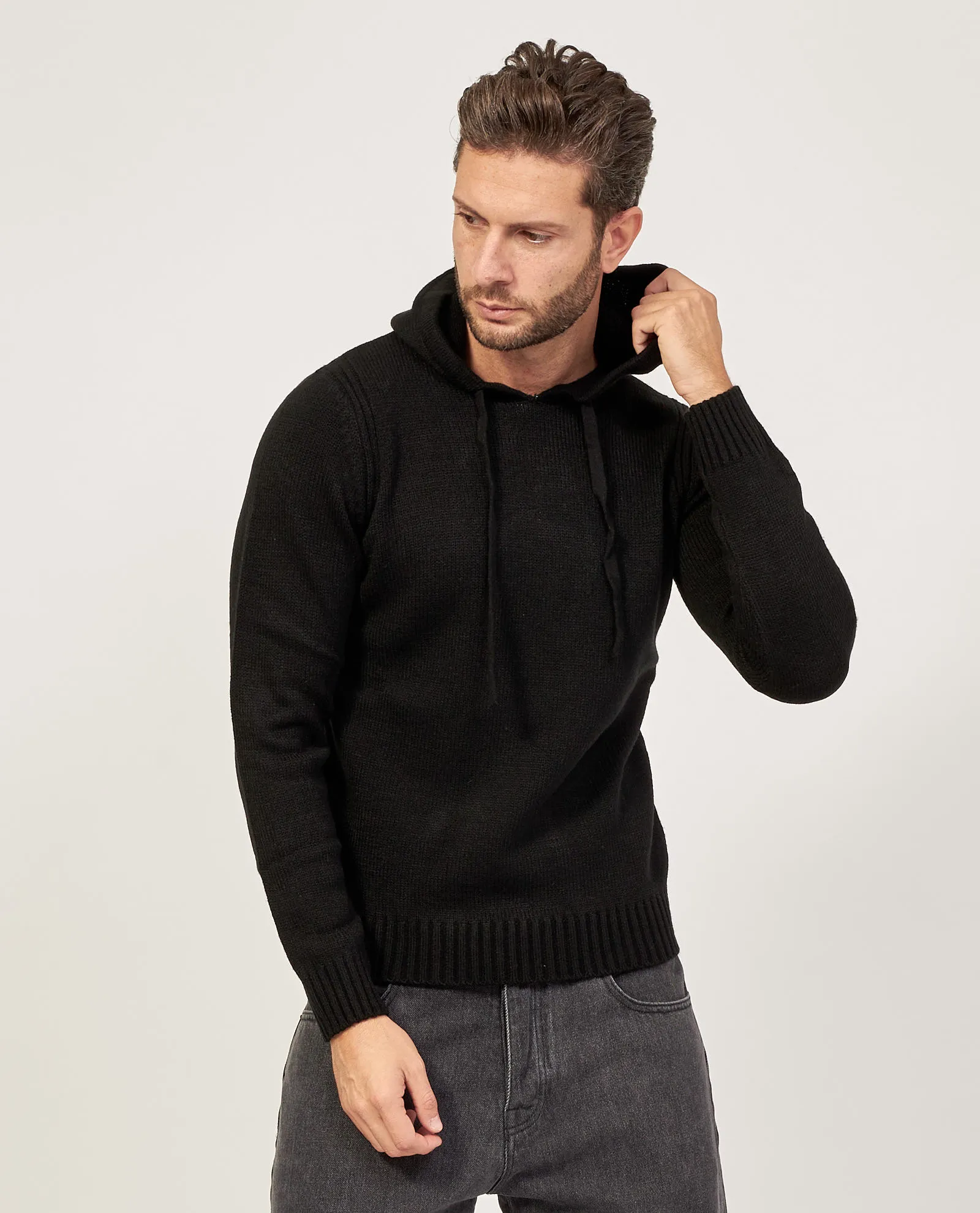 Felpa nera Urban Ring con cappuccio e coulisse