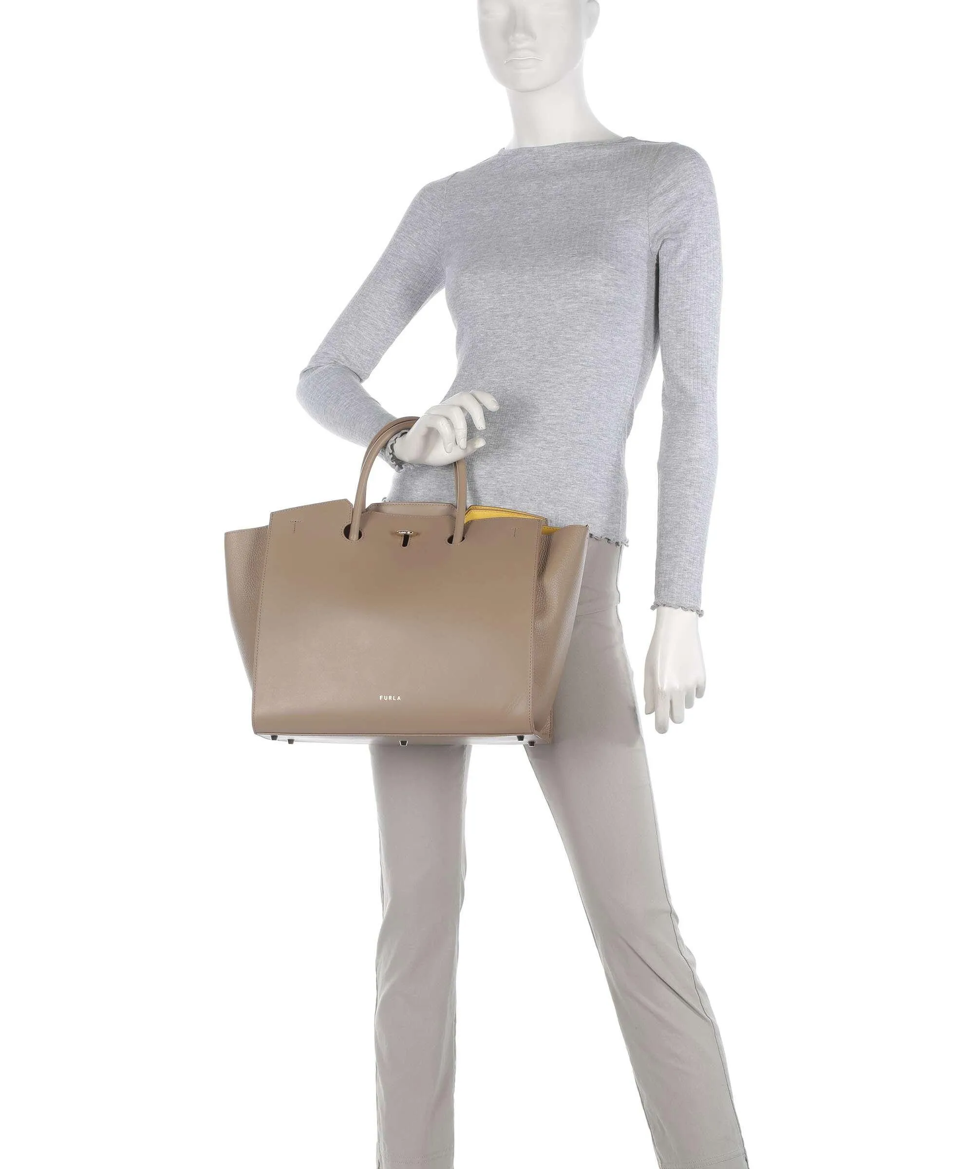  Furla Genesi L Borsa a mano pelle di vitello finemente grana taupe  