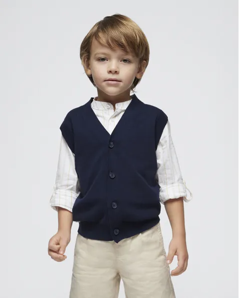 Gilet blu in cotone con chiusura a bottoncini 2-8 anni