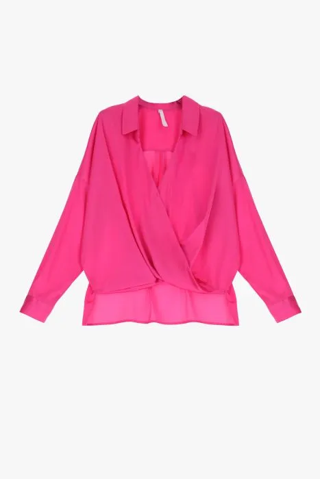 IMPERIAL Camicia oversize monocolour con scollo a incrocio e pinces F.