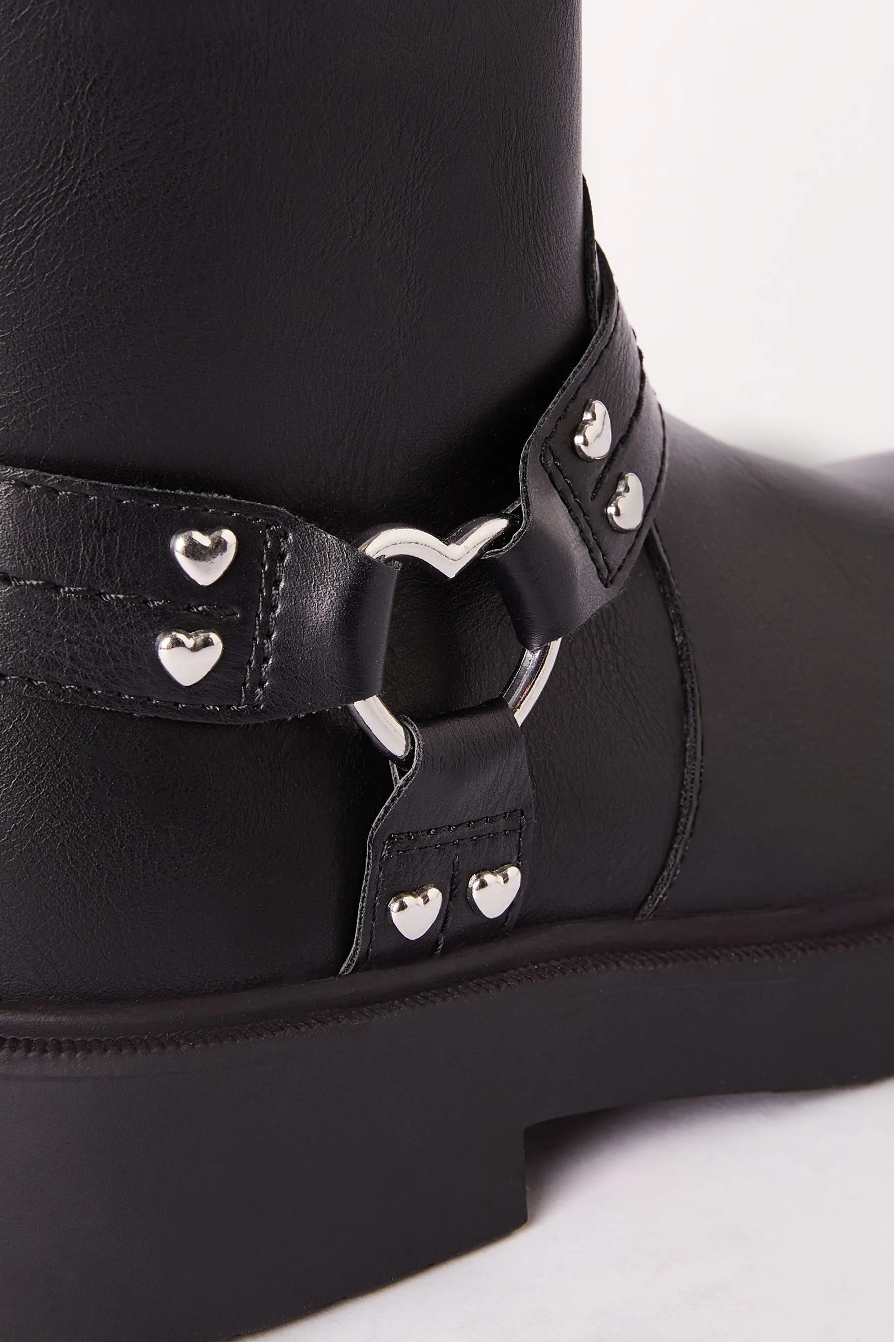 Lipsy Heart Buckle Biker Faux Leather Flat Ankle Boot    
