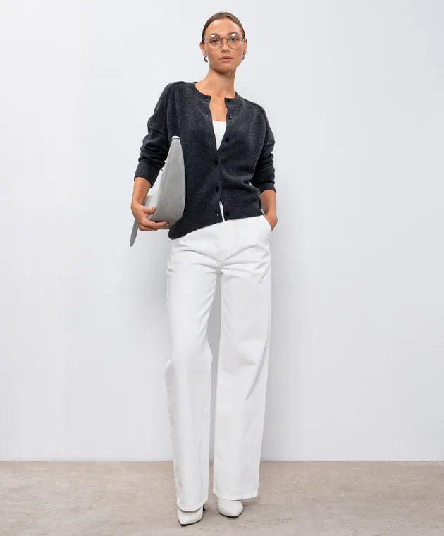 Lou Lou Studio Cardigan KETI in cashmere grigio con ricami KETI