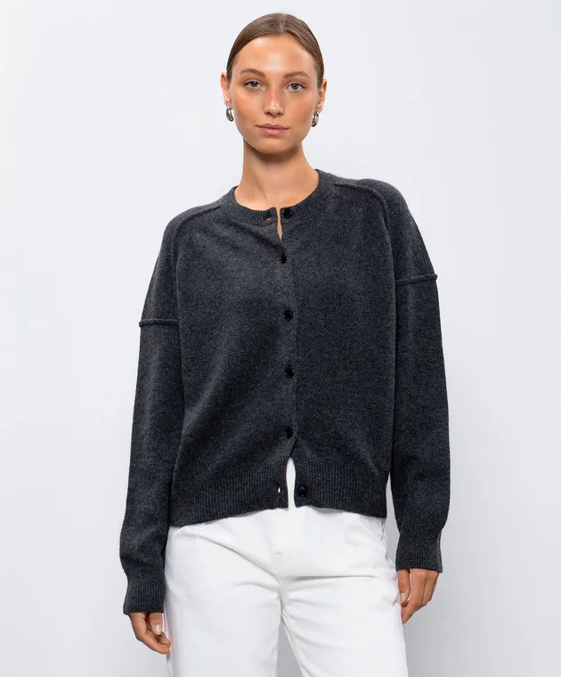 Lou Lou Studio Cardigan KETI in cashmere grigio con ricami KETI