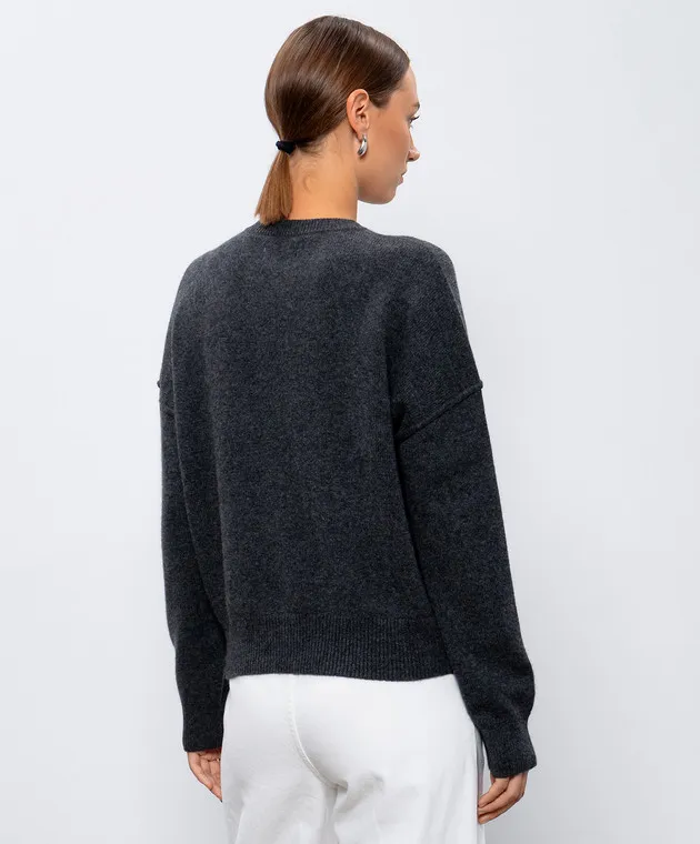 Lou Lou Studio Cardigan KETI in cashmere grigio con ricami KETI