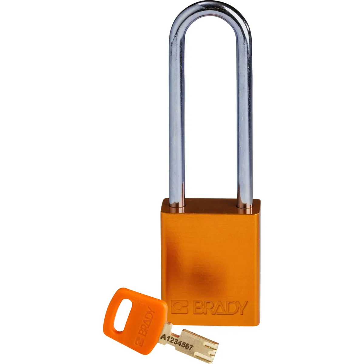 Lucchetto con chiave Brady per uso interno ed esterno, in Alluminio, anello da 6.4mm, L. 33mm, col Arancione