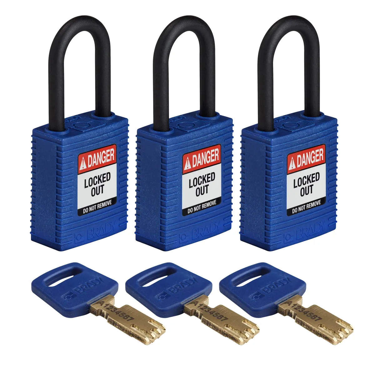 Lucchetto con chiave Brady per uso Interno, in Nylon, anello da 6.4mm, L. 33mm, col Blu