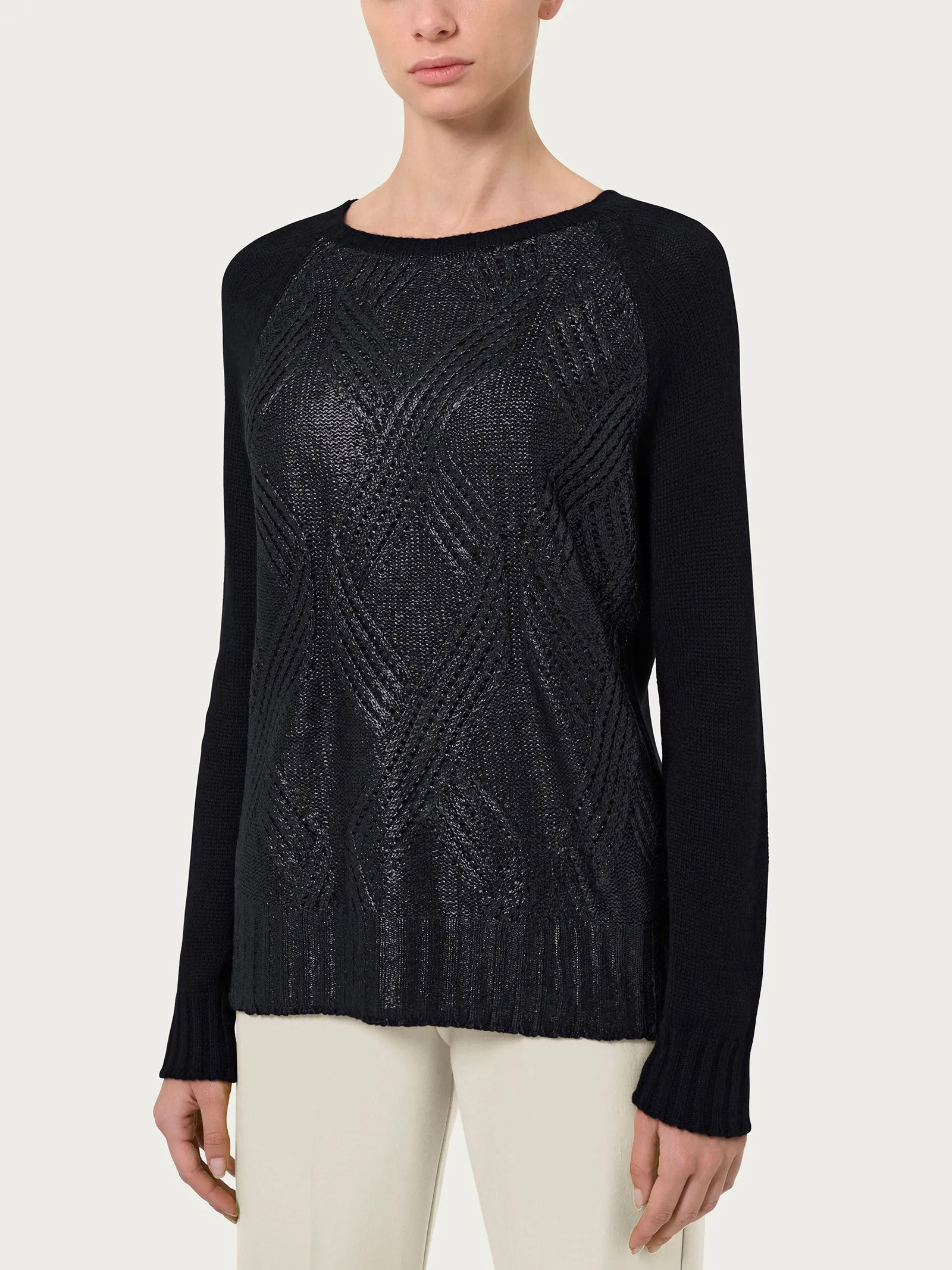 Maglia girocollo in misto angora - Nero