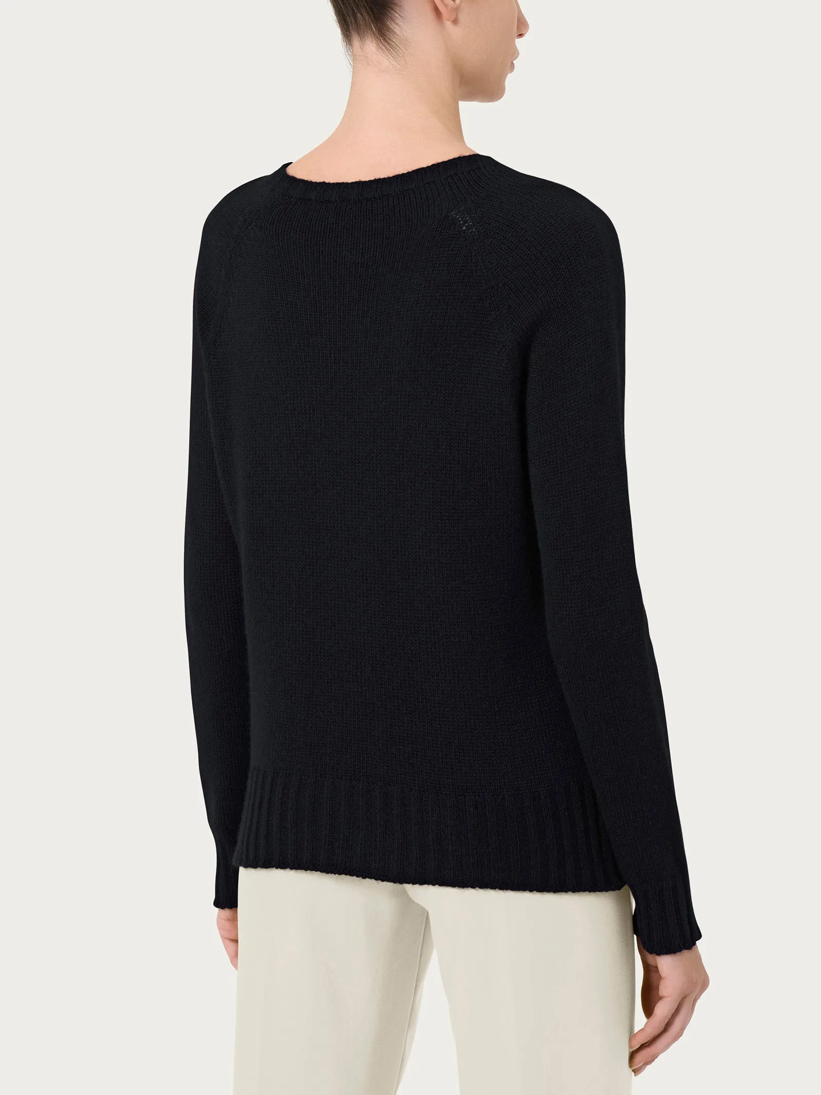 Maglia girocollo in misto angora - Nero