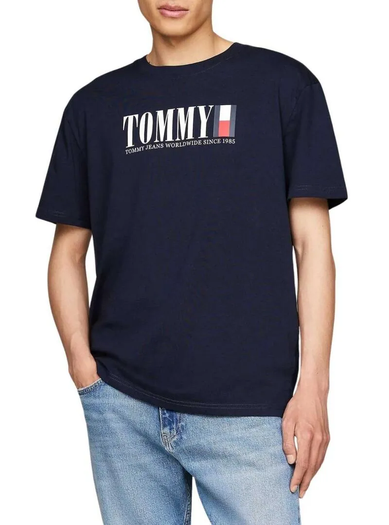 Maglietta Tommy Jeans regular flag blu scuro per uomo.