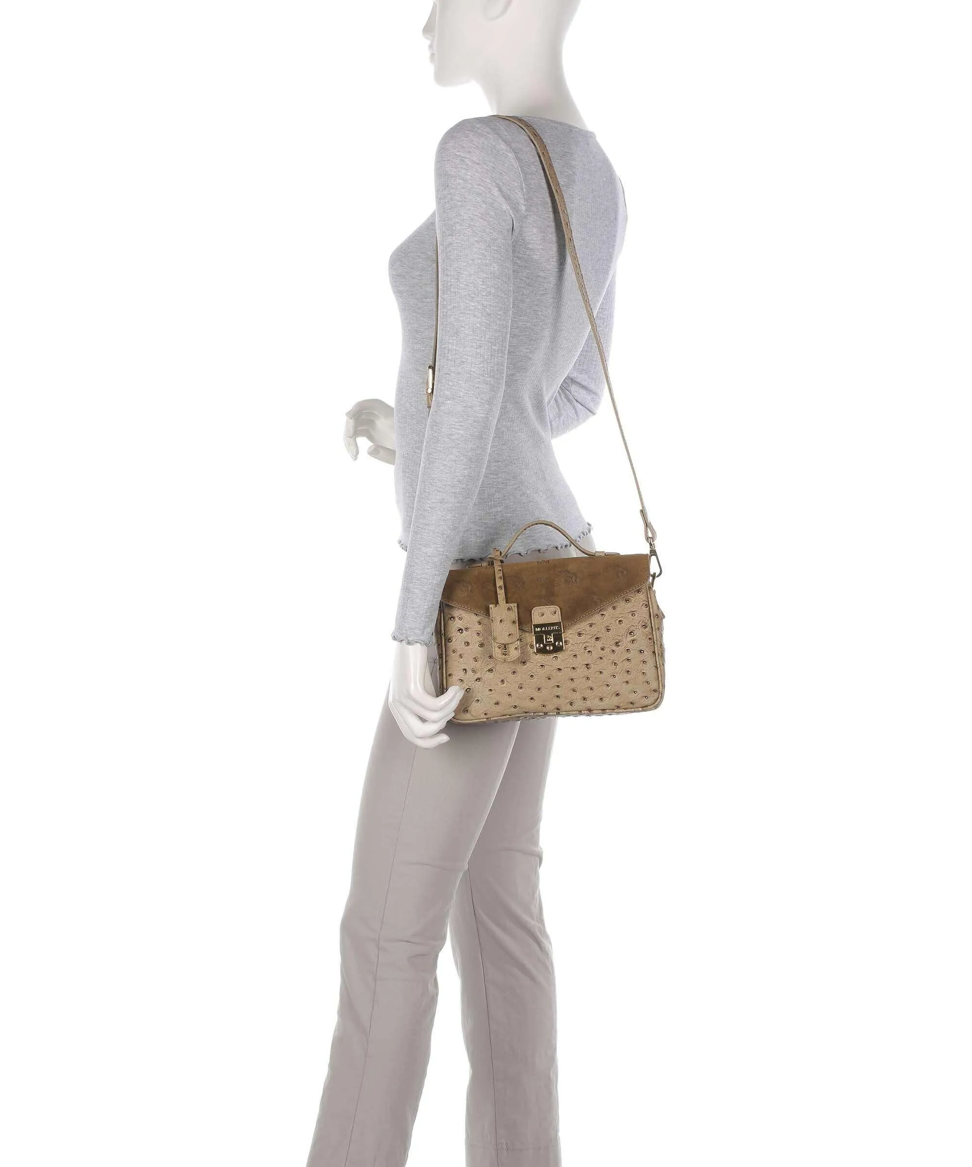  Maison Mollerus Stampato Marly Borsa a mano pelle ruvida, pelle granulata beige/verde  