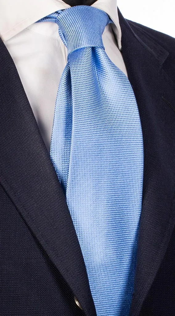 Man Light Blue Silk Tie Solid Tone on Tone Micro Pattern 5086