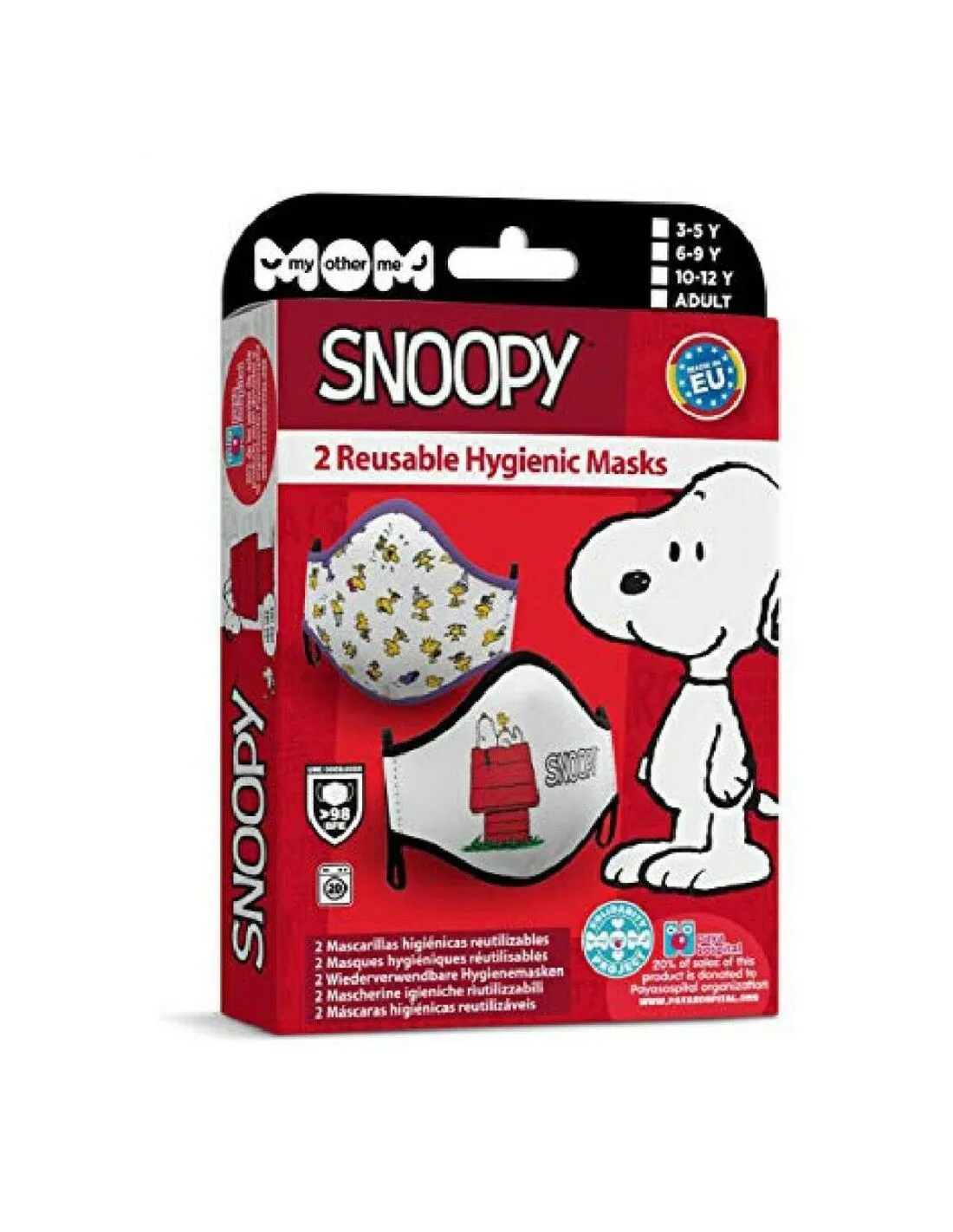 Mascherina Igienica in Stoffa Riutilizzabile Snoopy Adulto (2 uds)