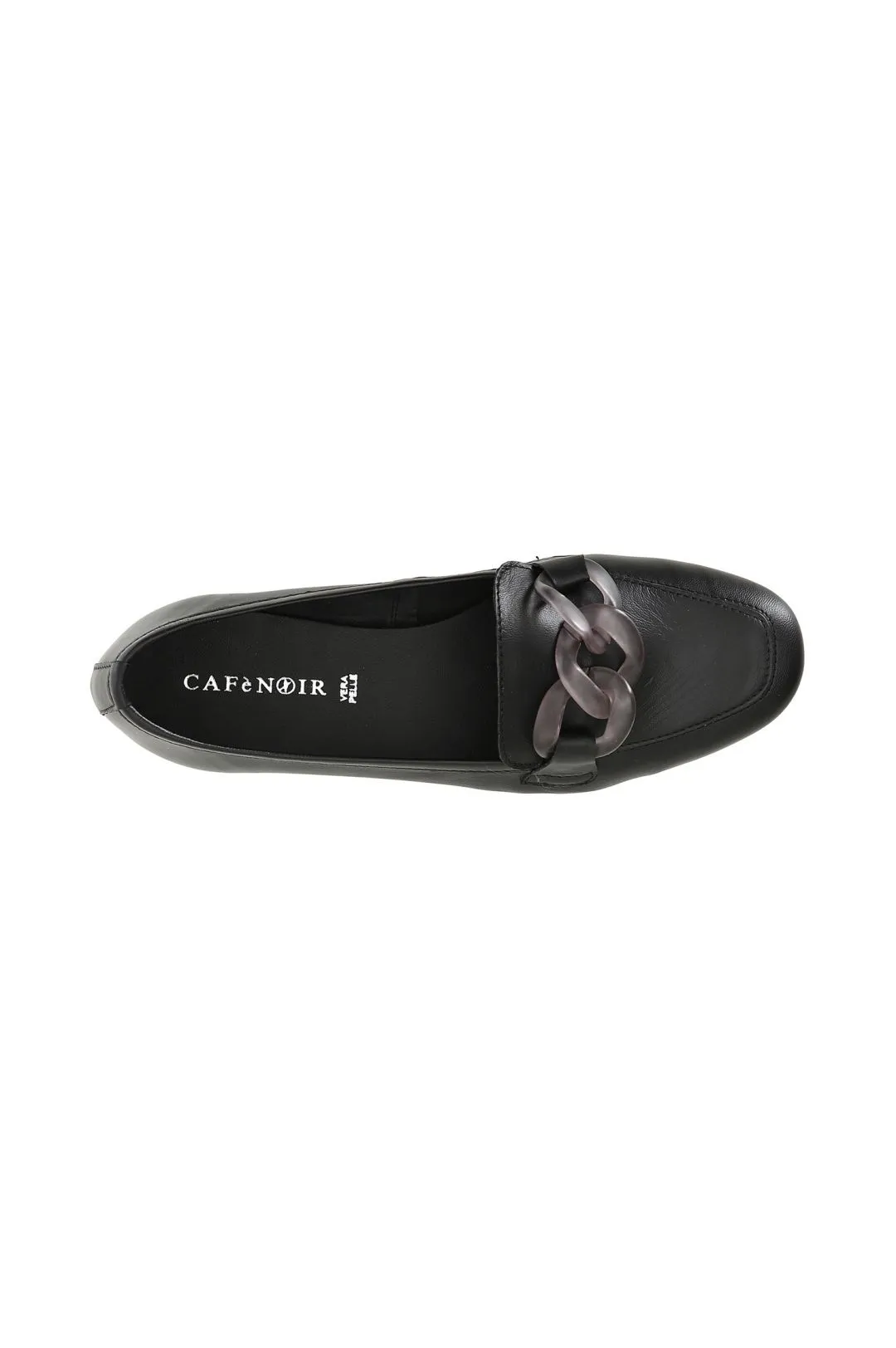 mocassino in pelle con catena nero