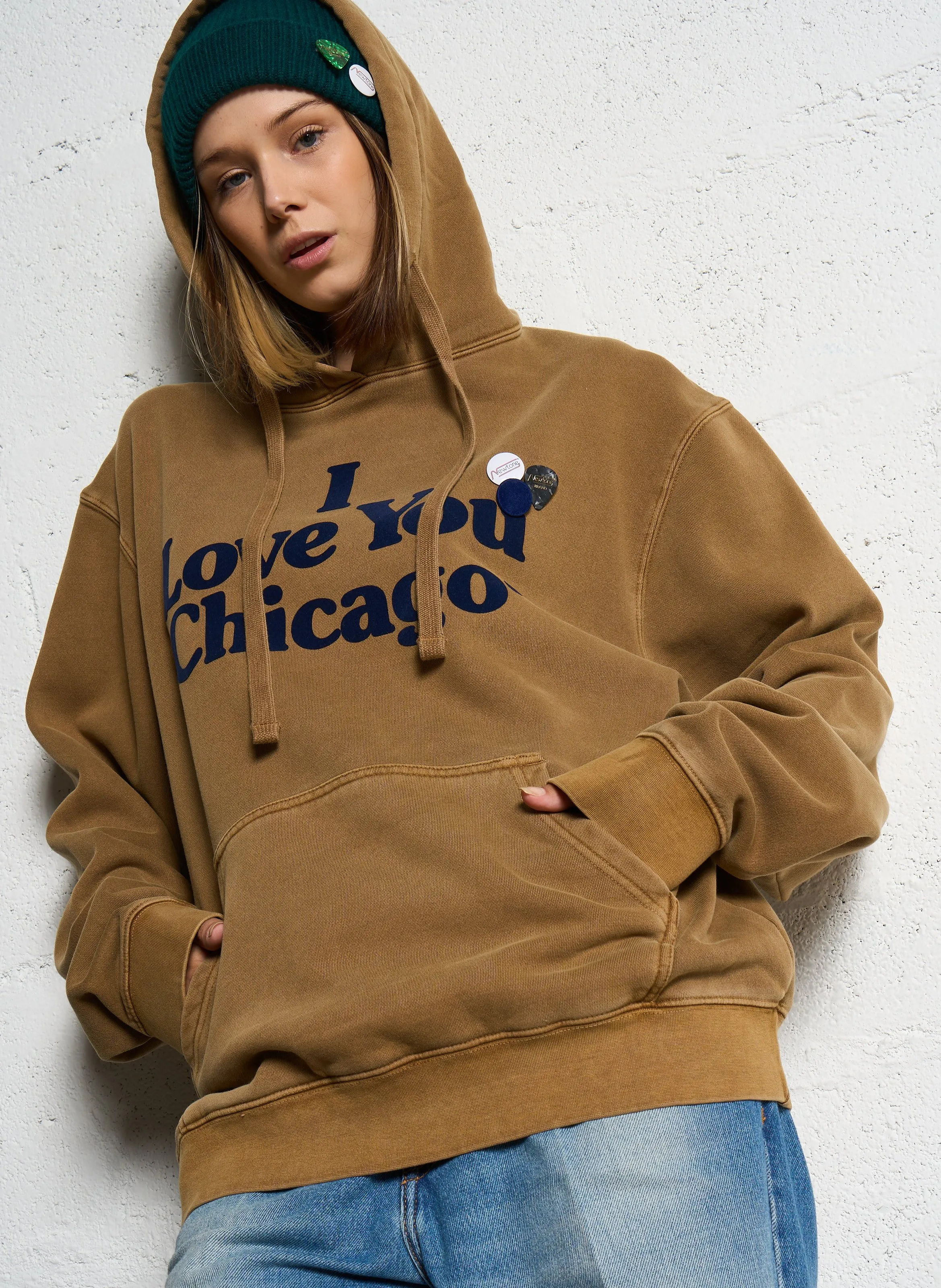  NEWTONE   JAGGER SOUVENIR - Felpa ampia con cappuccio stampata in misto cotone | Marrone