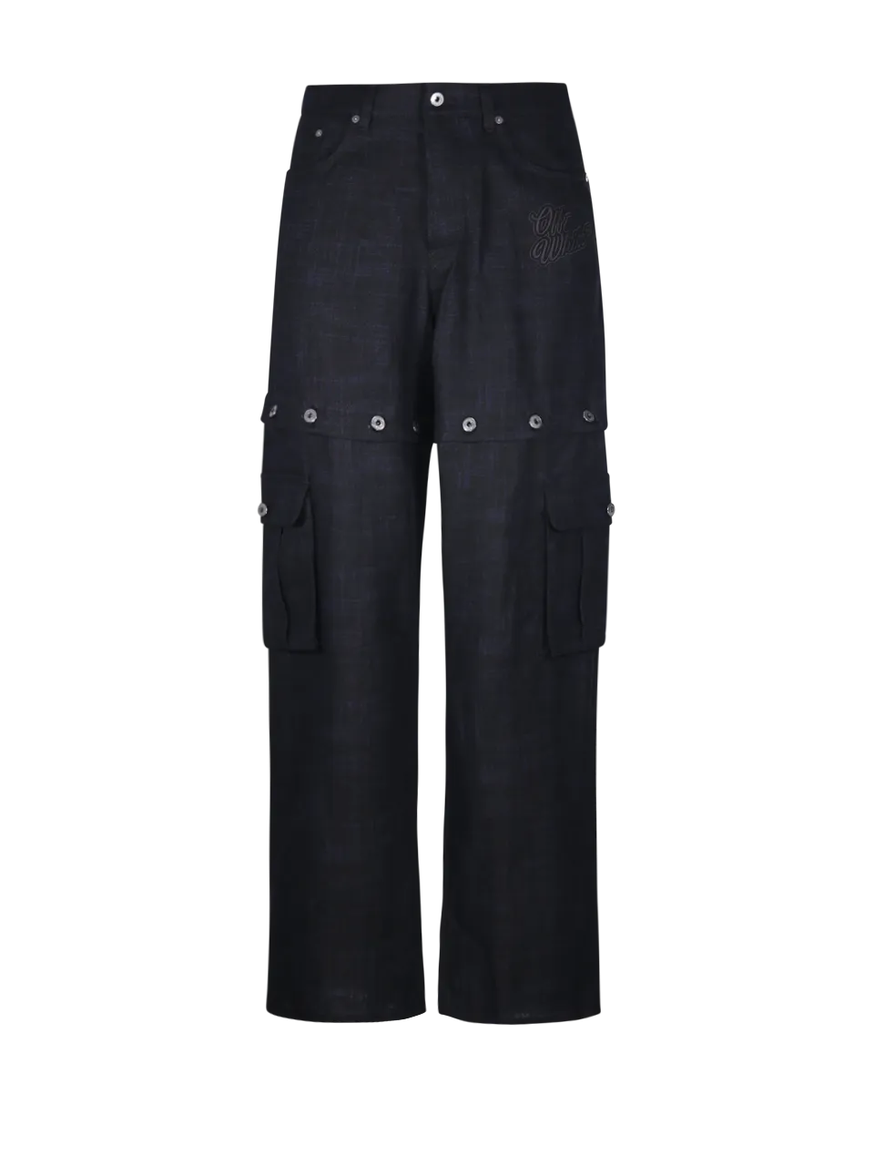  OFF WHITE  MEN OFF-WHITE BLACK LINEN 90SLOGO LINEN BUTT CARGO PANT
