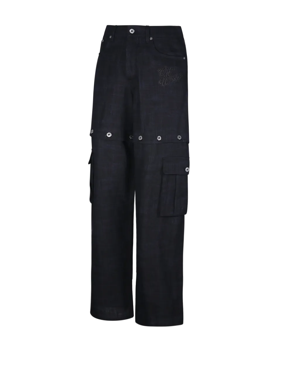  OFF WHITE  MEN OFF-WHITE BLACK LINEN 90SLOGO LINEN BUTT CARGO PANT