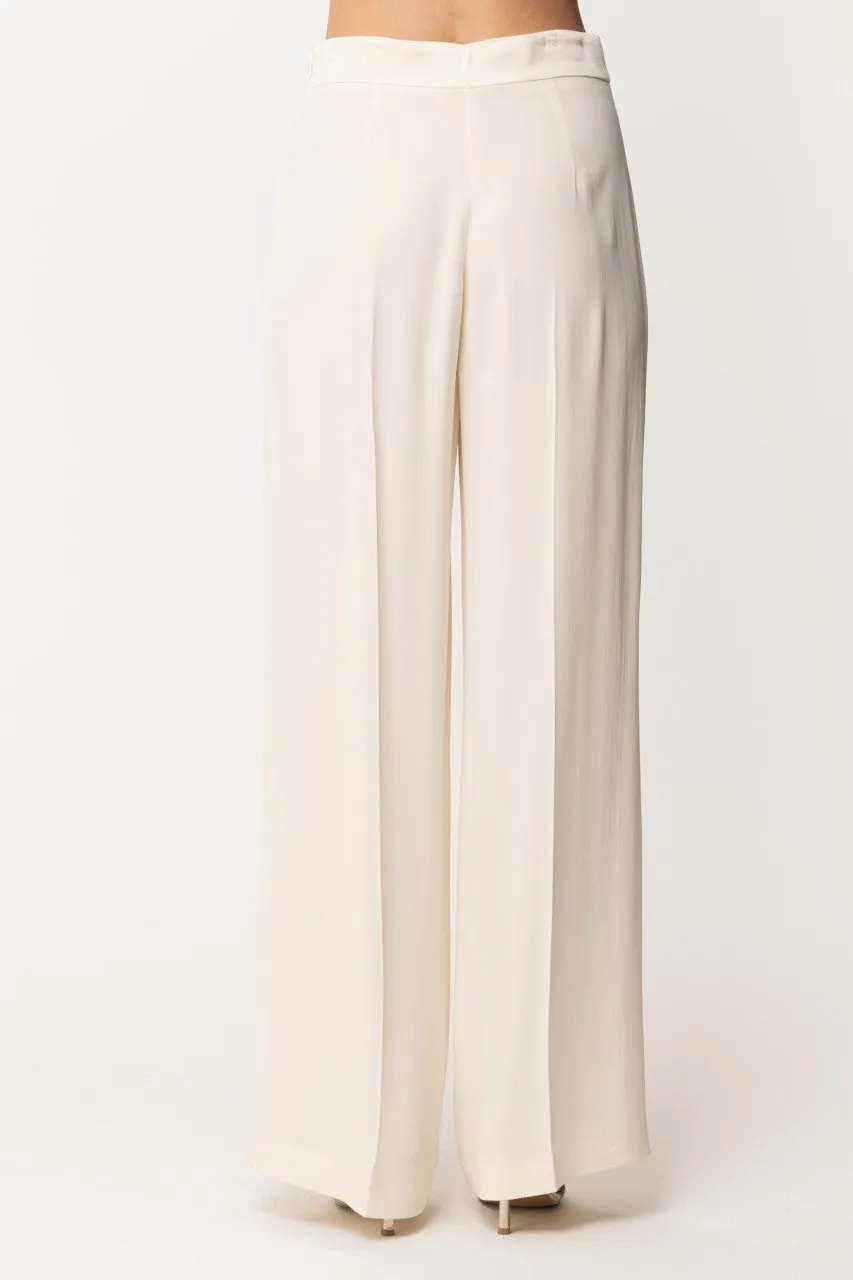 Pantaloni ampi con risvolto in raso Avorio