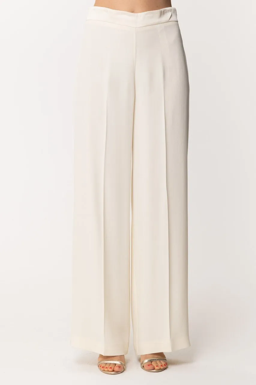 Pantaloni ampi con risvolto in raso Avorio