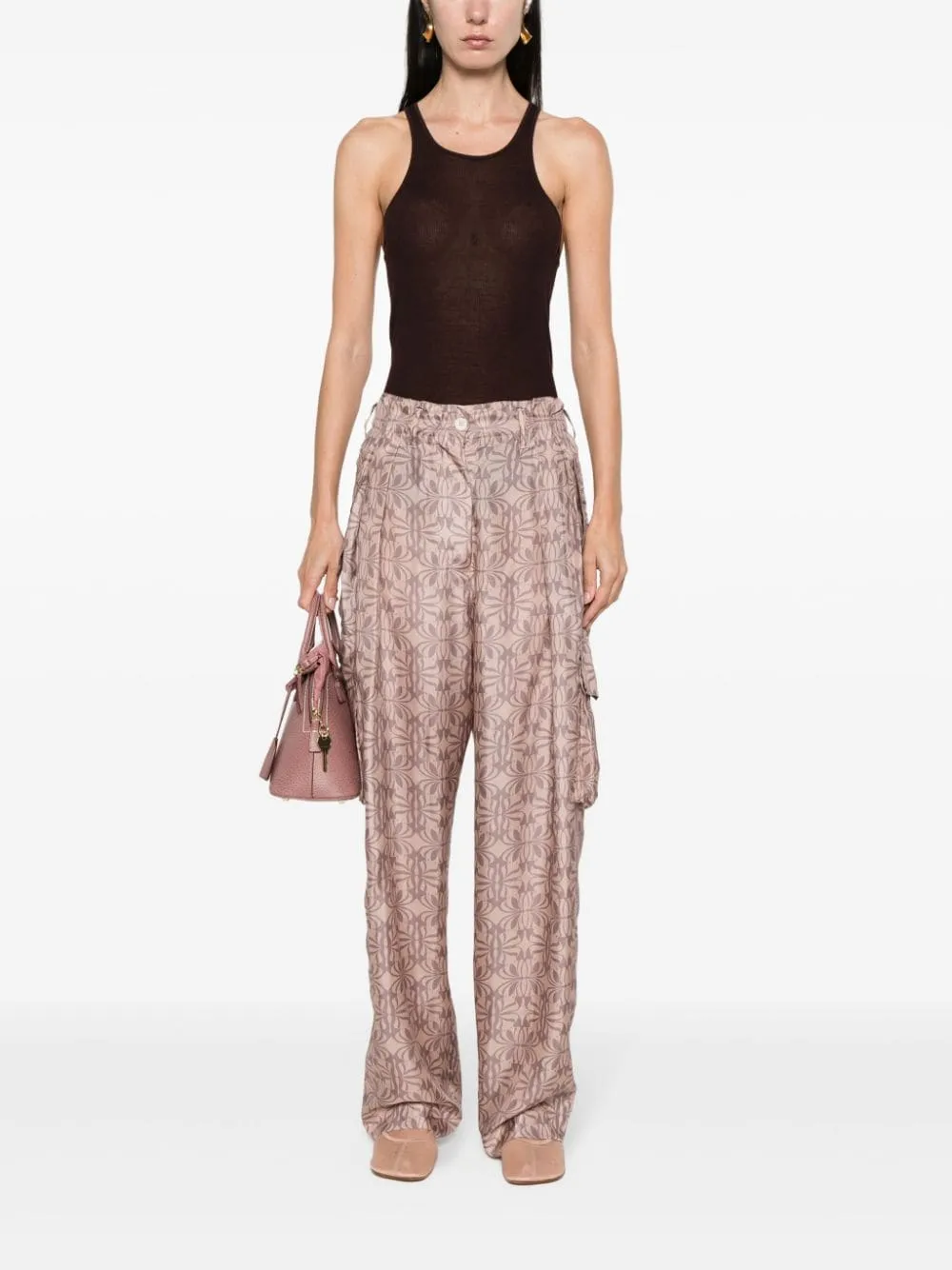 Pantaloni cargo con stampa astratta in rosa - donna