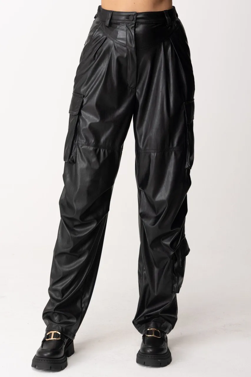 Pantaloni cargo in ecopelle Biba Nero