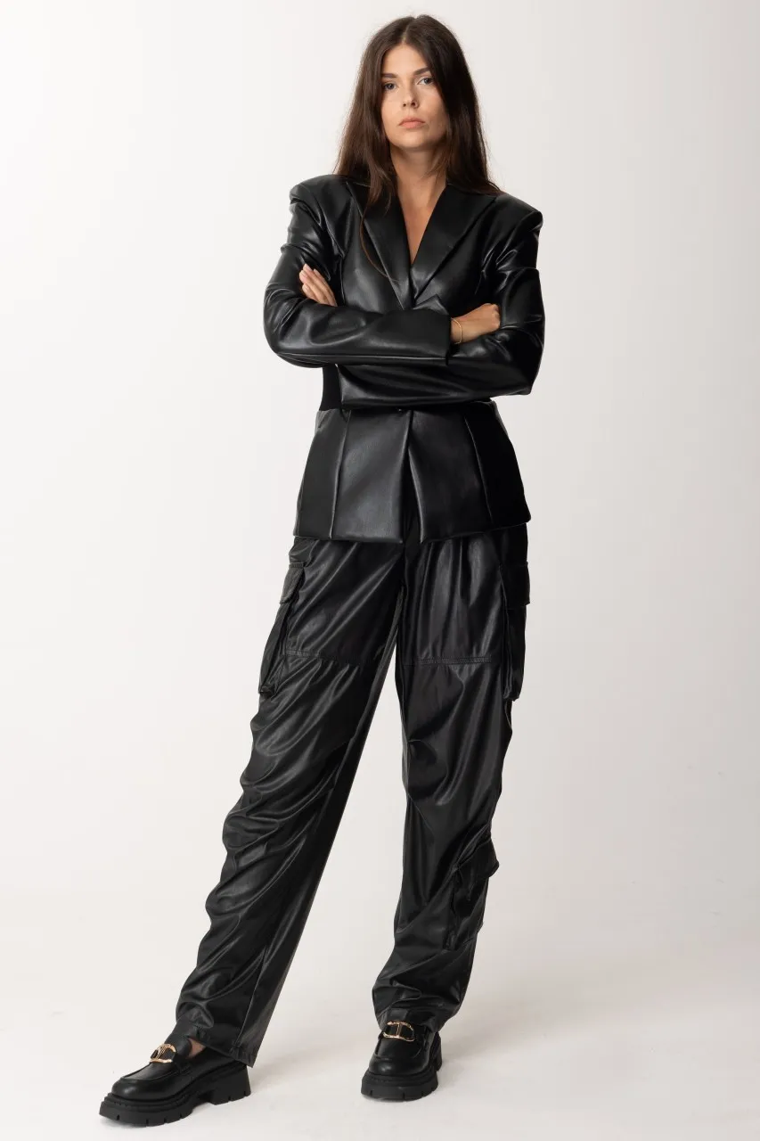 Pantaloni cargo in ecopelle Biba Nero