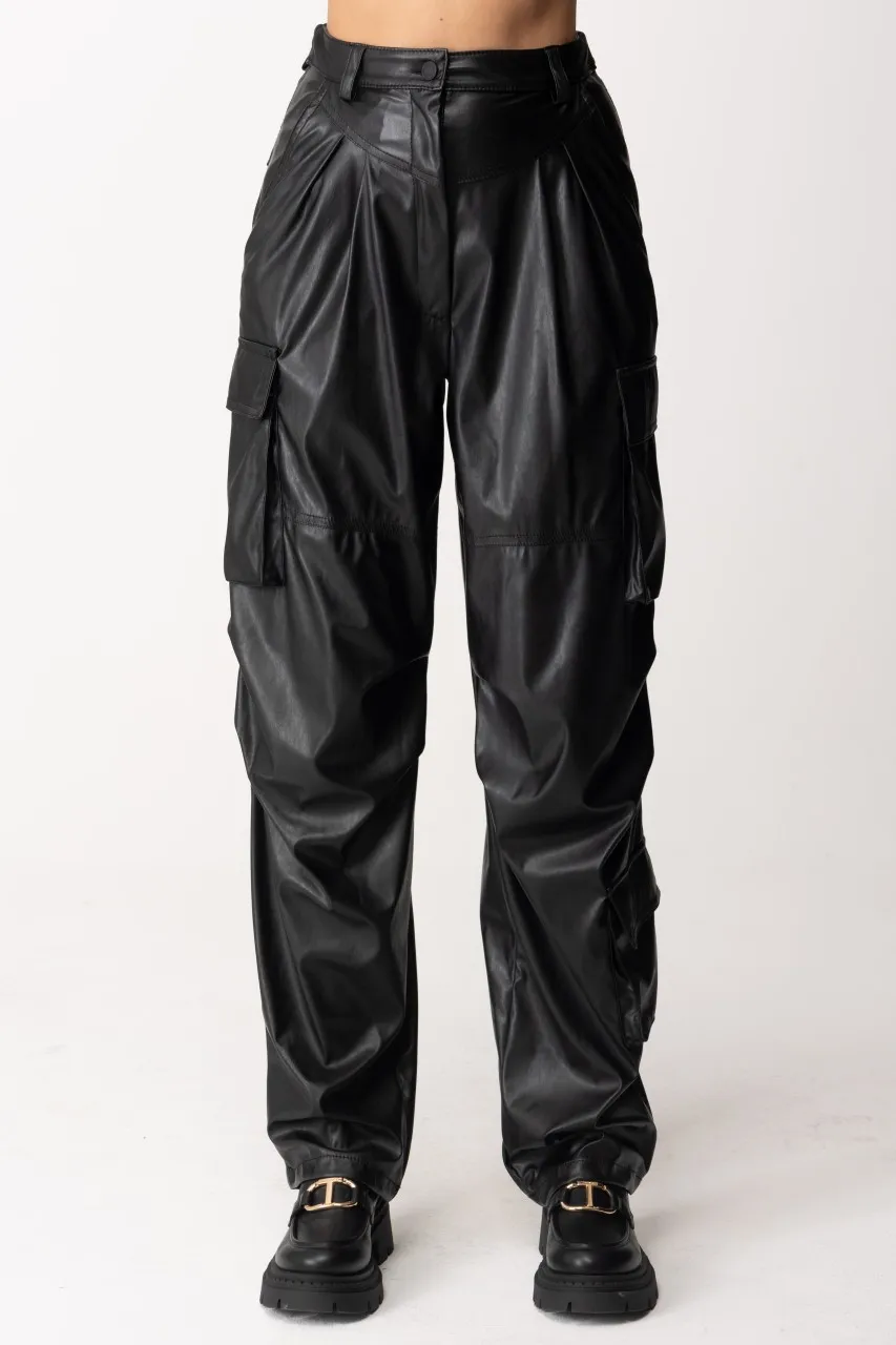 Pantaloni cargo in ecopelle Biba Nero