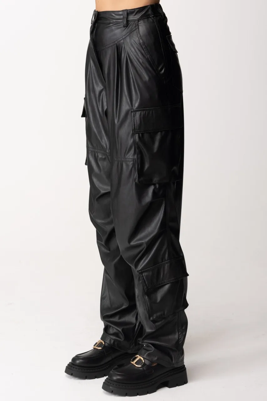 Pantaloni cargo in ecopelle Biba Nero