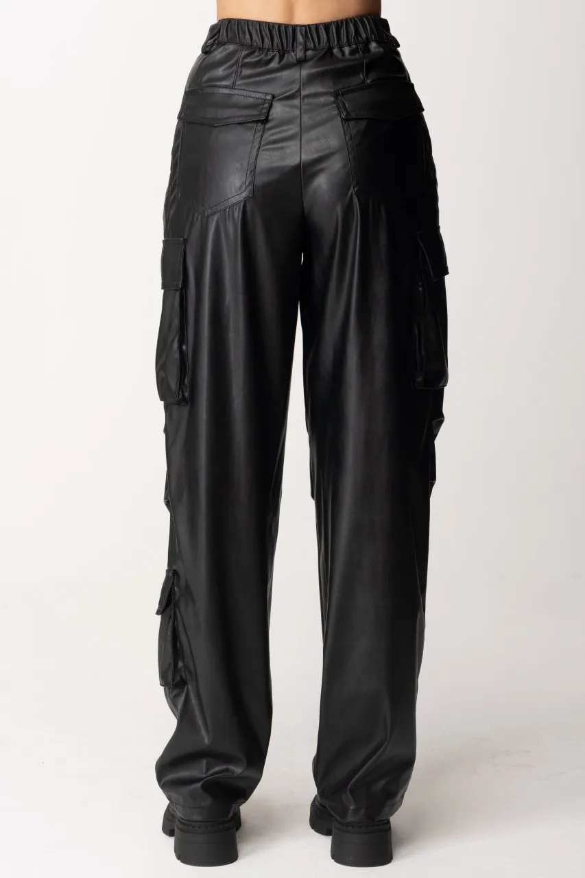 Pantaloni cargo in ecopelle Biba Nero