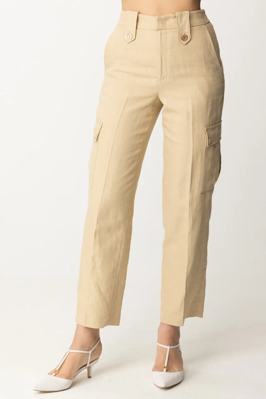 Pantaloni cargo in misto lino ALMOND MILK