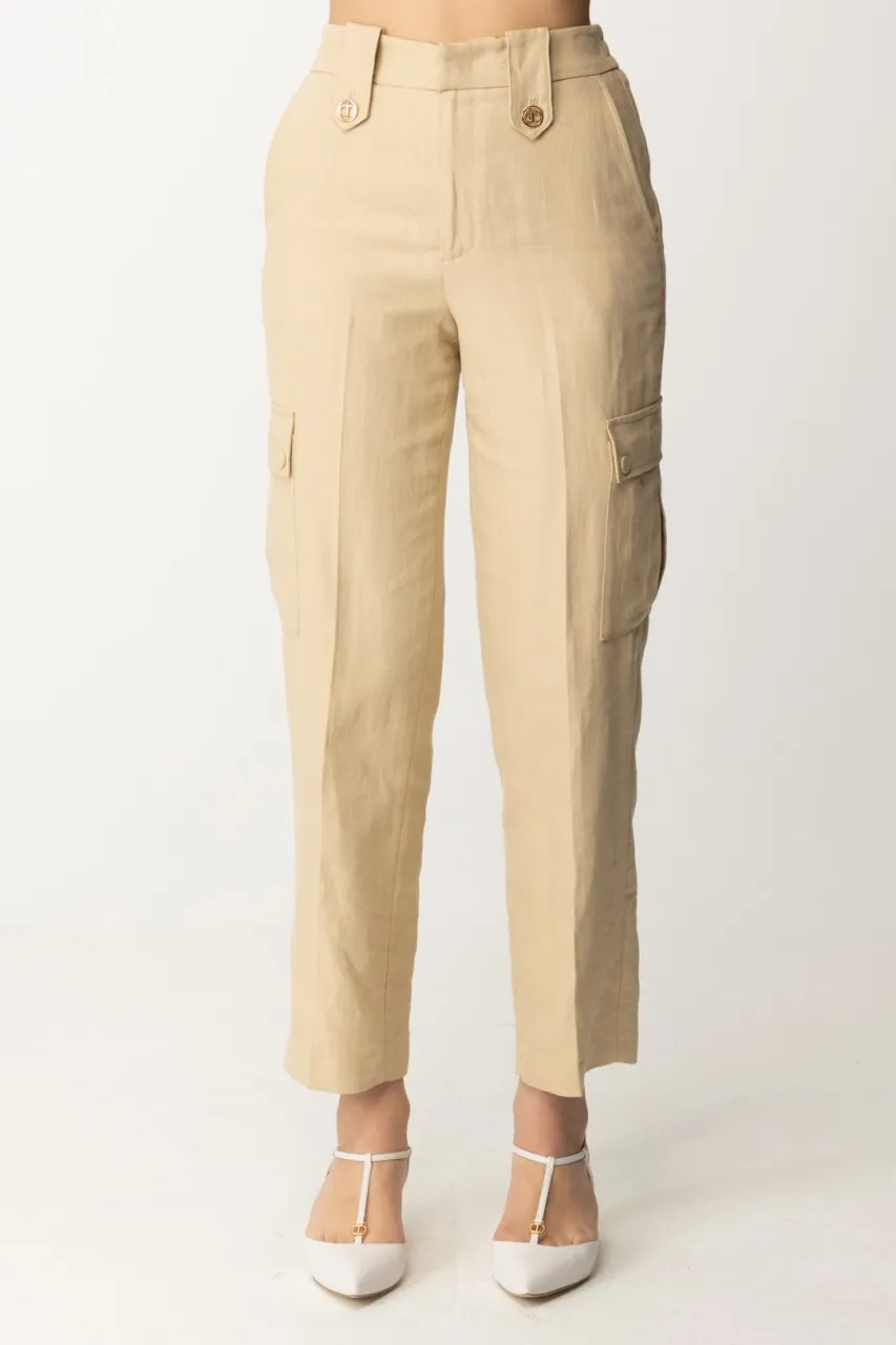 Pantaloni cargo in misto lino ALMOND MILK