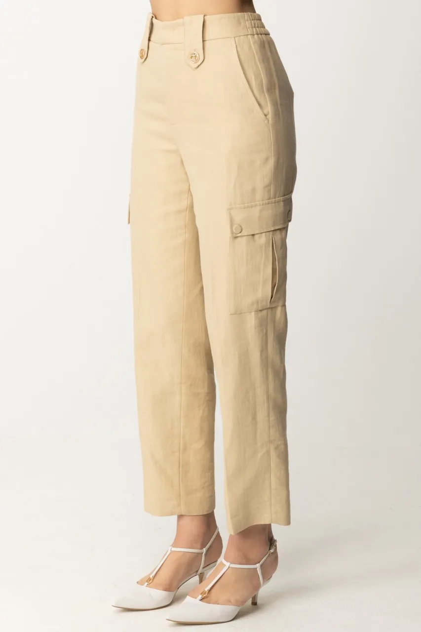 Pantaloni cargo in misto lino ALMOND MILK