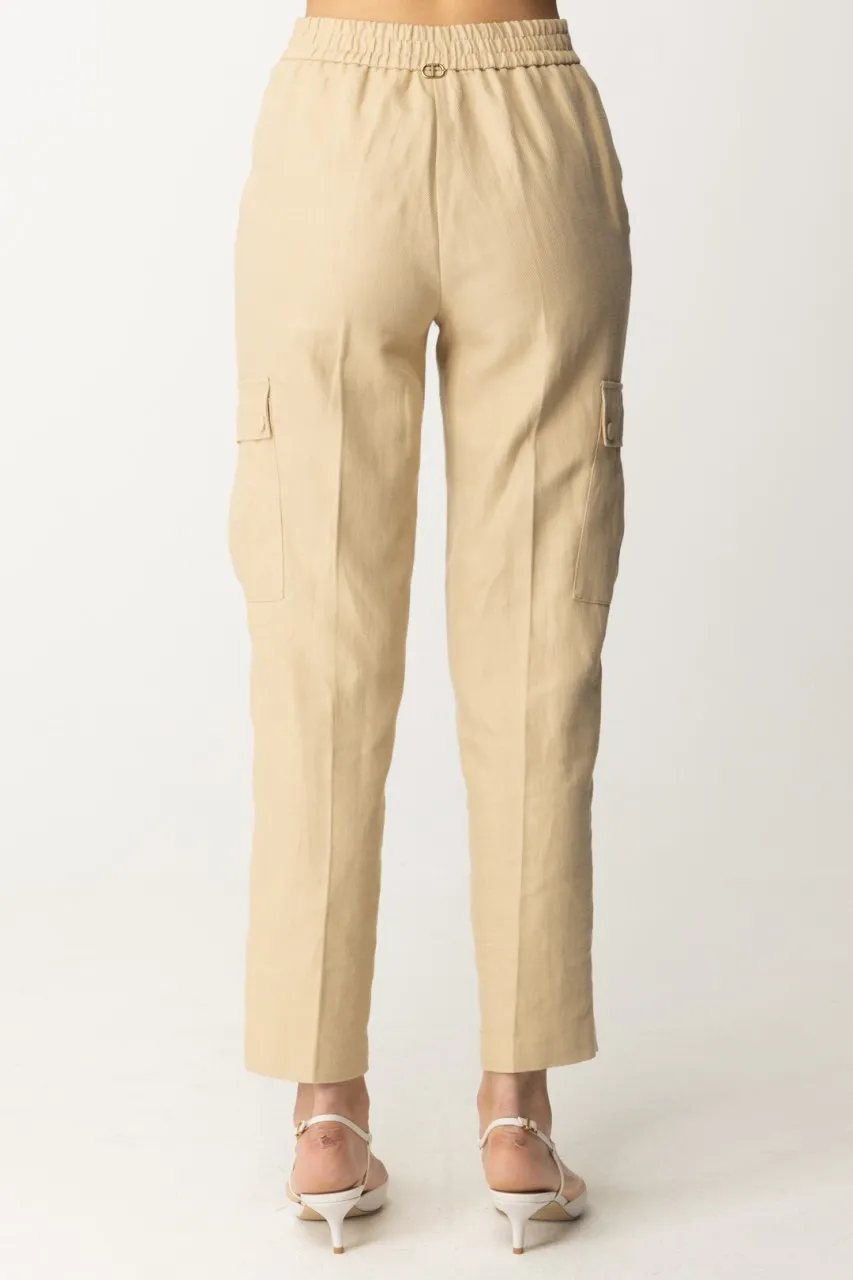 Pantaloni cargo in misto lino ALMOND MILK