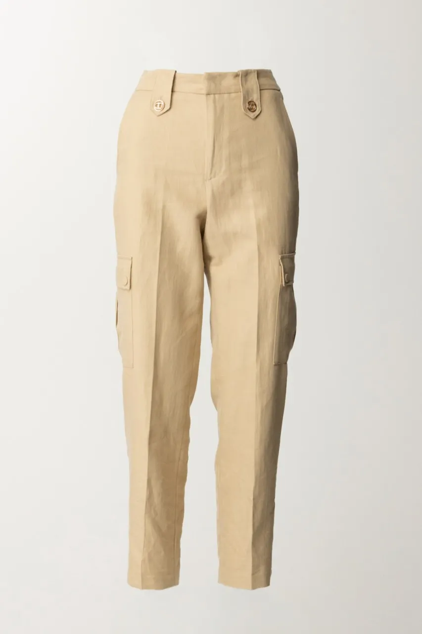 Pantaloni cargo in misto lino ALMOND MILK