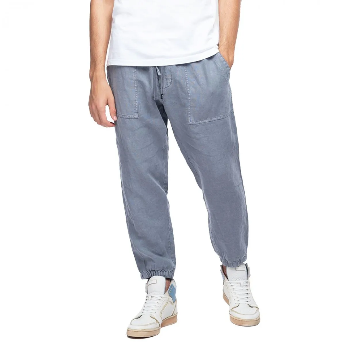 Pantaloni In Lino Con Tasche, Grigio