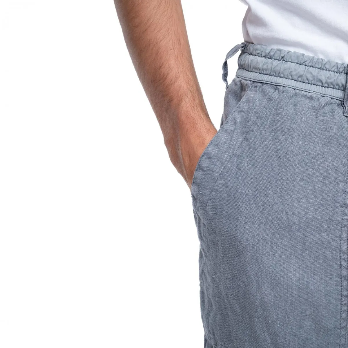 Pantaloni In Lino Con Tasche, Grigio