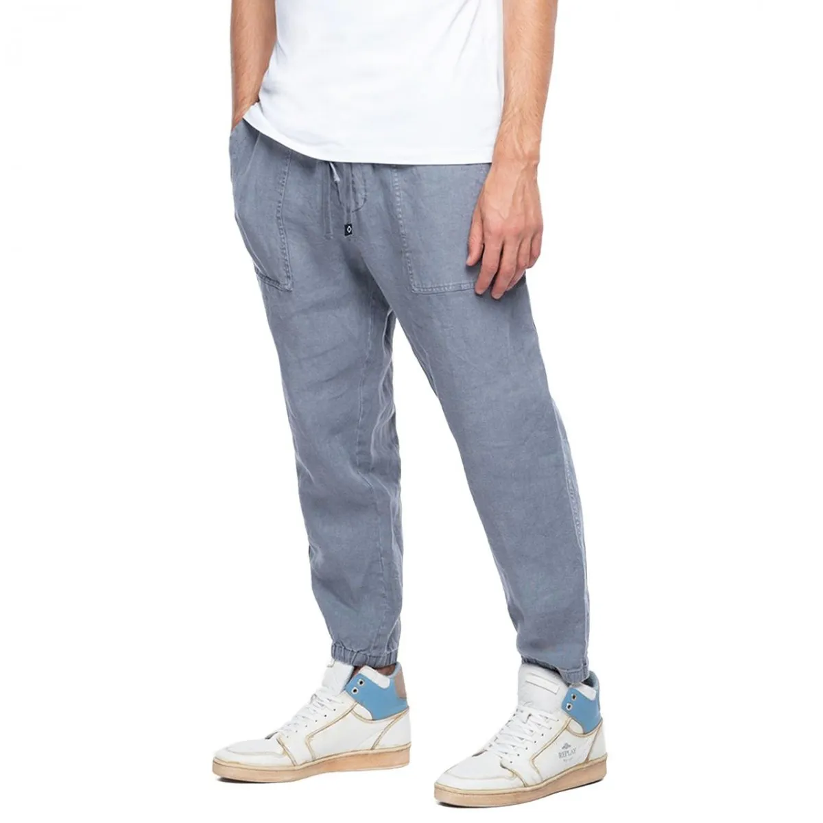 Pantaloni In Lino Con Tasche, Grigio