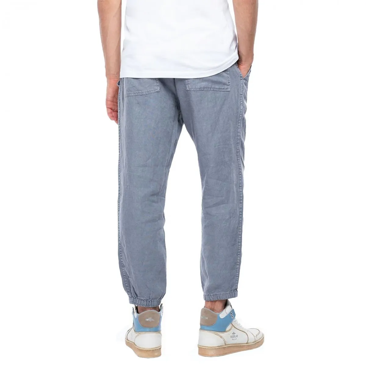 Pantaloni In Lino Con Tasche, Grigio
