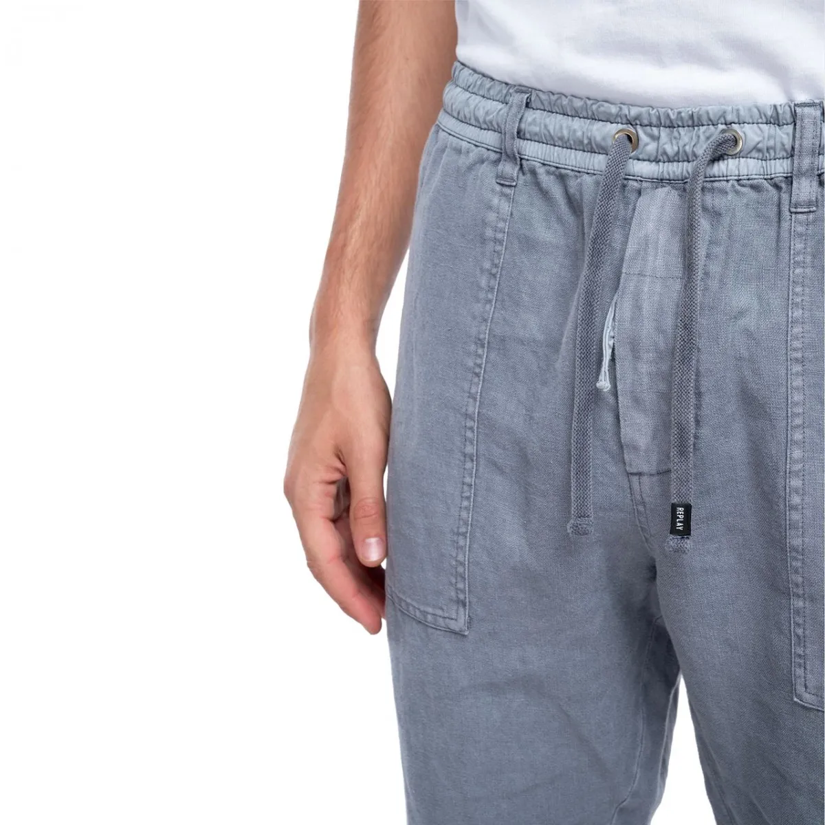 Pantaloni In Lino Con Tasche, Grigio