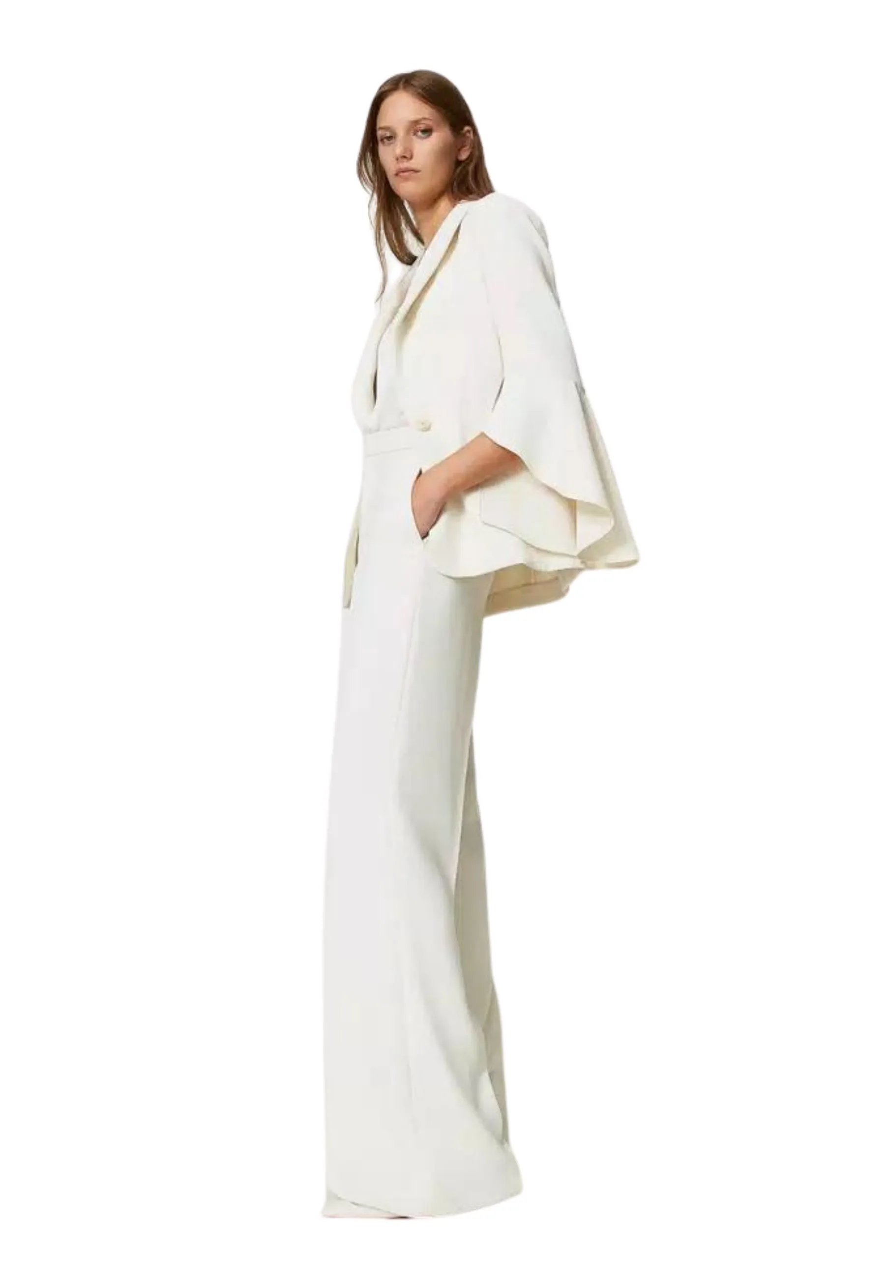 Pantaloni wide leg in crêpe