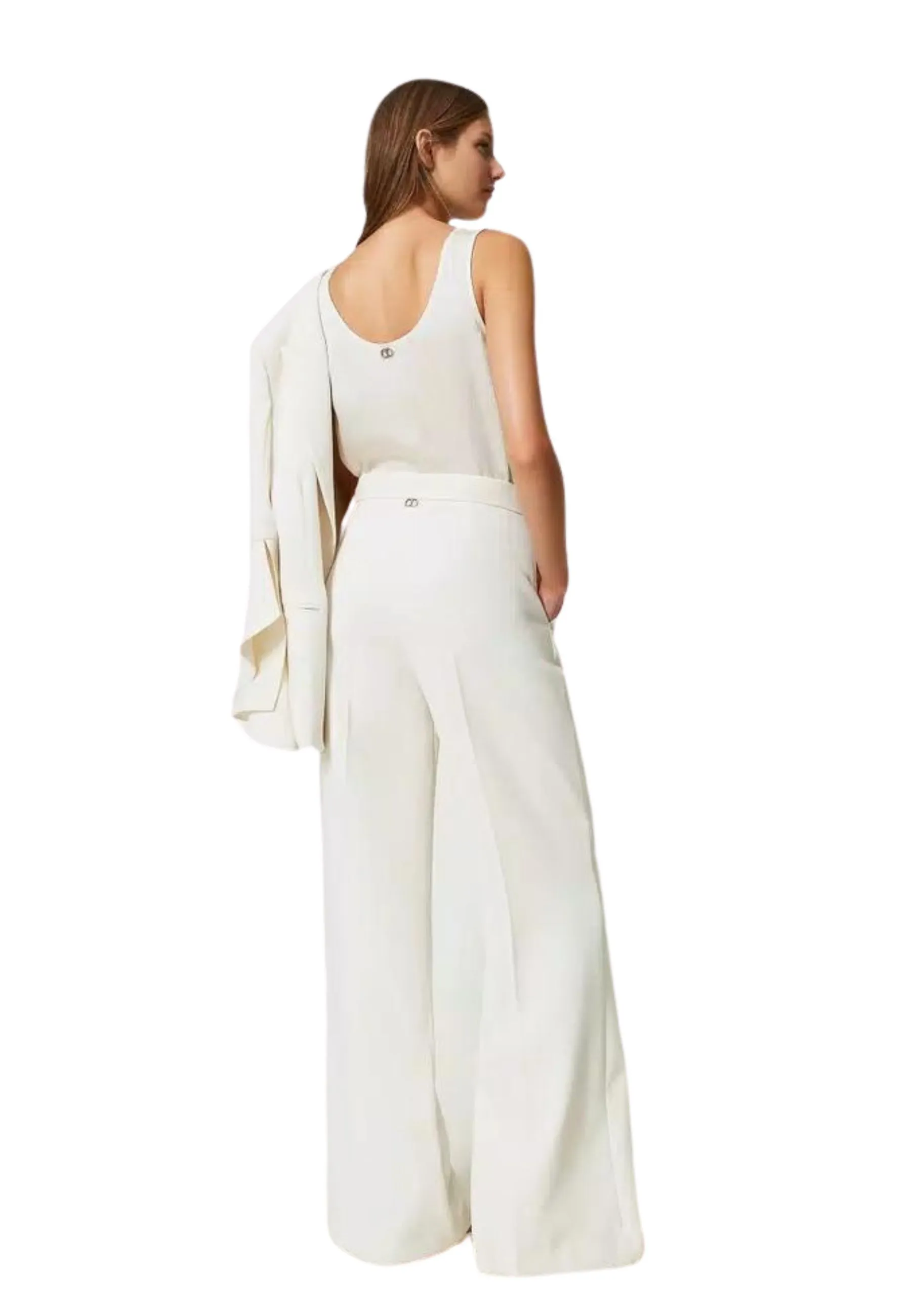 Pantaloni wide leg in crêpe