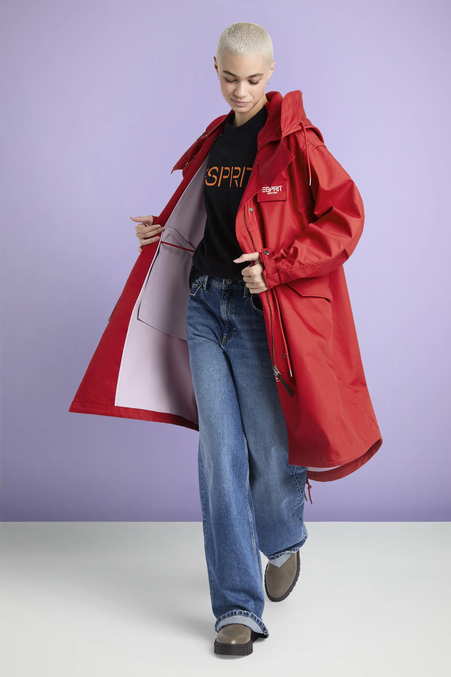Parka rivestito in cotone con cappuccio