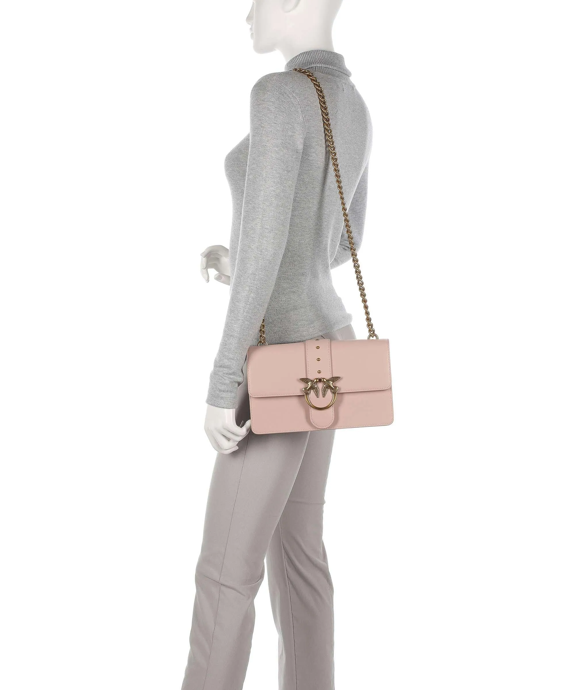  Pinko Love One Classic Borsa a tracolla pelle di vacchetta finemente grana rosa antico  