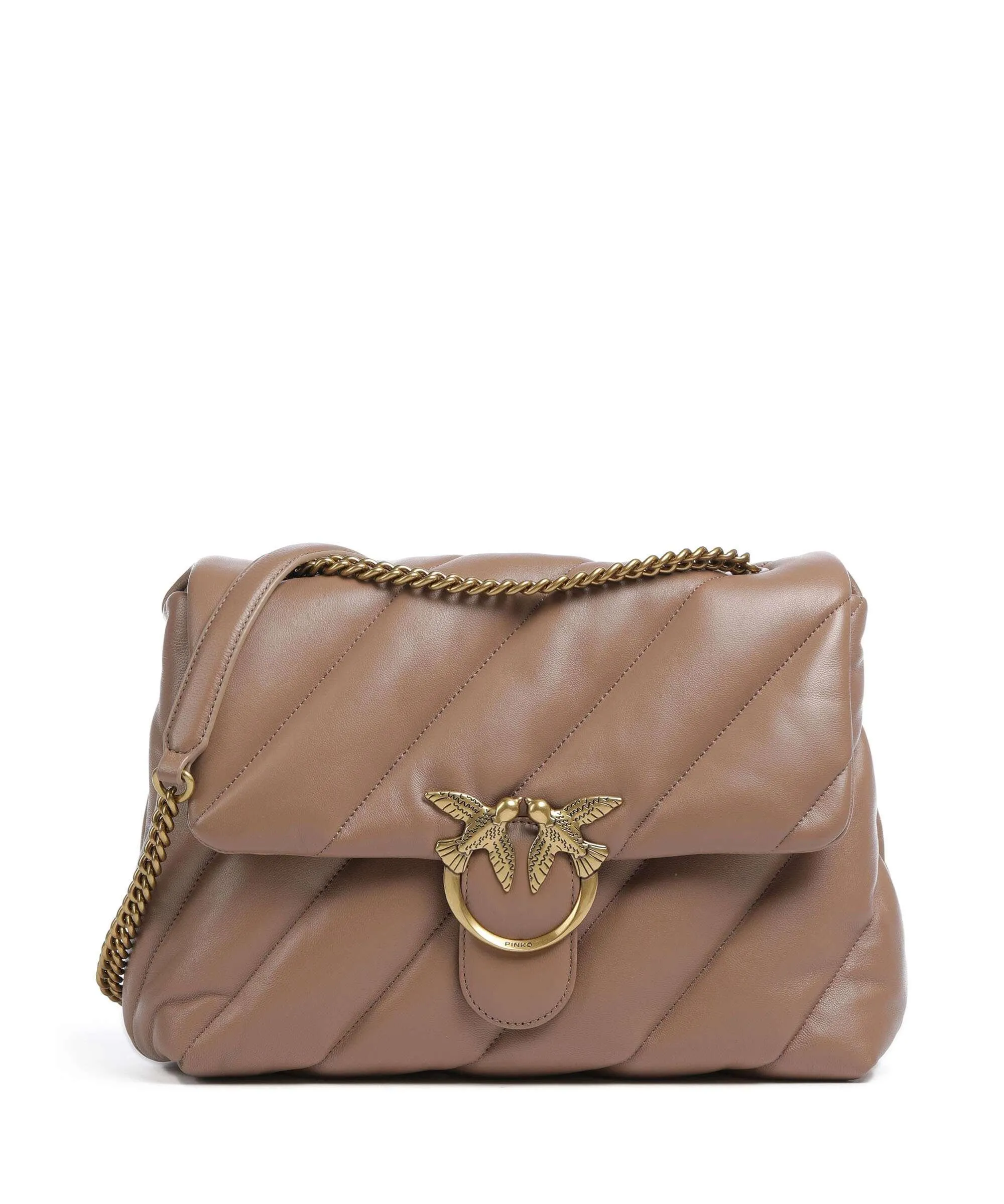  Pinko Love Puff Big Borsa a spalla pelle di pecora marrone  